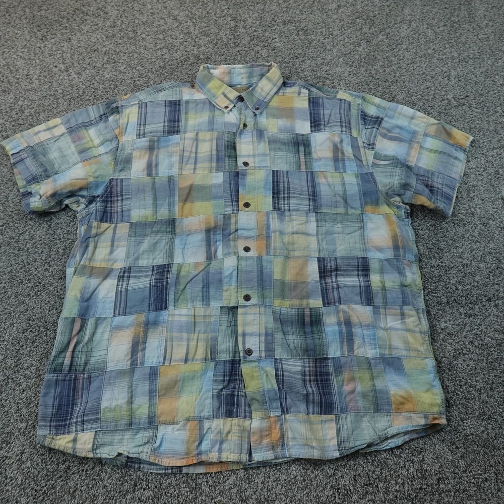 Patchwork Madras Plaid Shirt Mens XL Multicolor Short Sleeve Button Up Casual